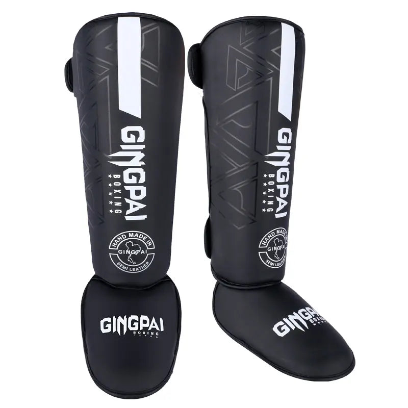 StrikeShield Pro: Premium PU Leather Boxing & MMA Shin Guards with Ankle Support™