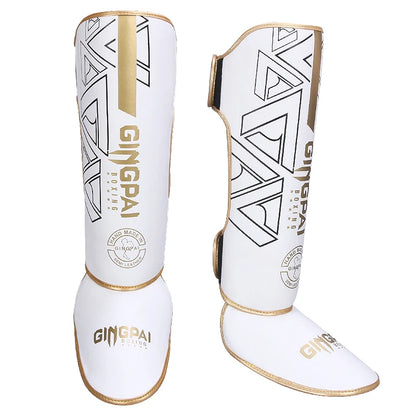 StrikeShield Pro: Premium PU Leather Boxing & MMA Shin Guards with Ankle Support™