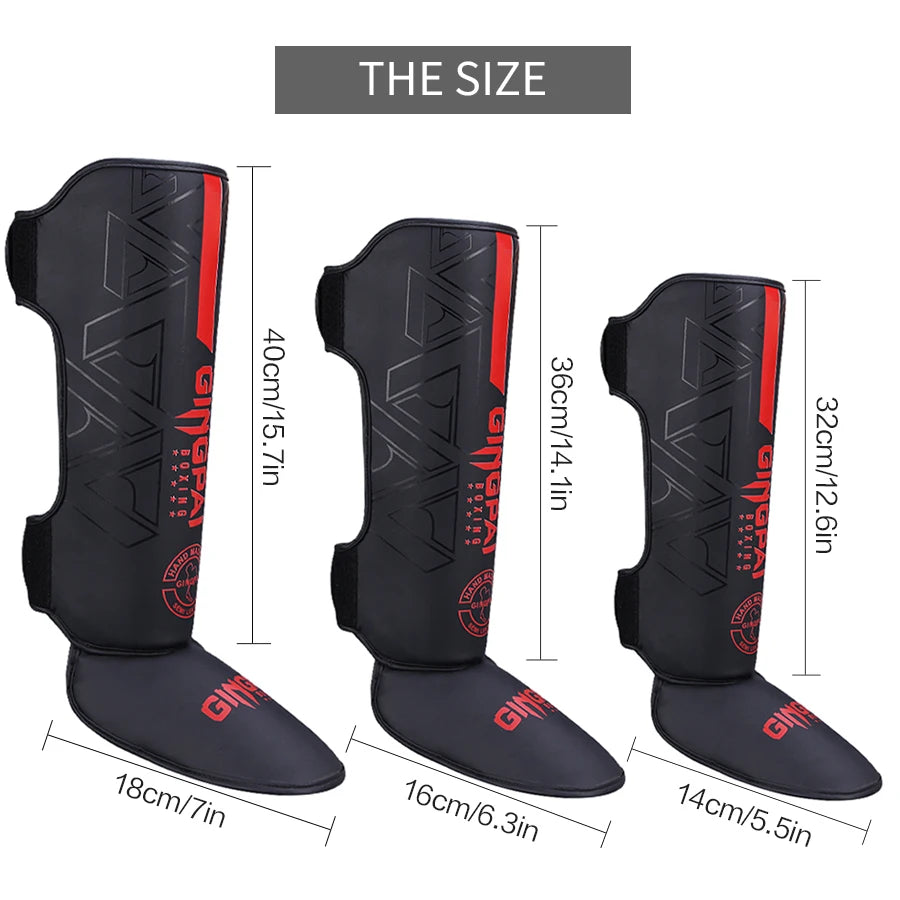 StrikeShield Pro: Premium PU Leather Boxing & MMA Shin Guards with Ankle Support™