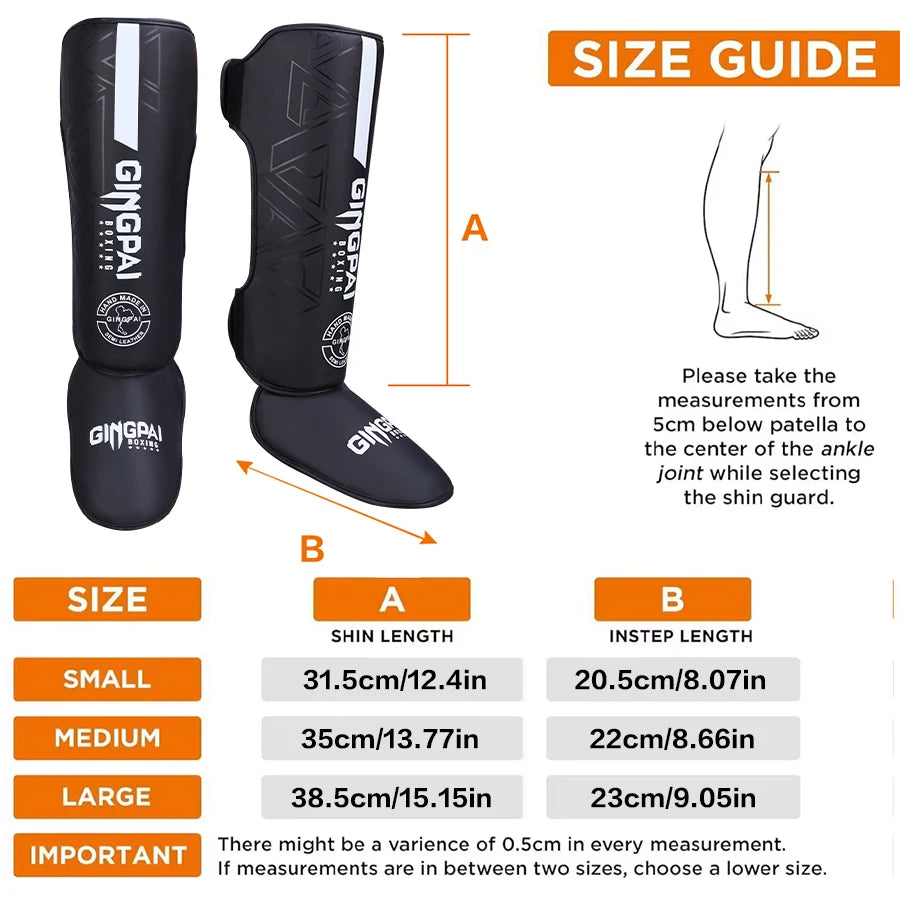 StrikeShield Pro: Premium PU Leather Boxing & MMA Shin Guards with Ankle Support™