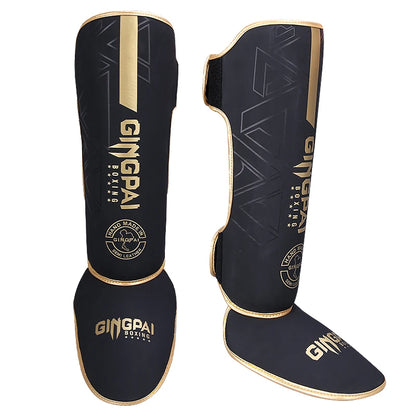 StrikeShield Pro: Premium PU Leather Boxing & MMA Shin Guards with Ankle Support™